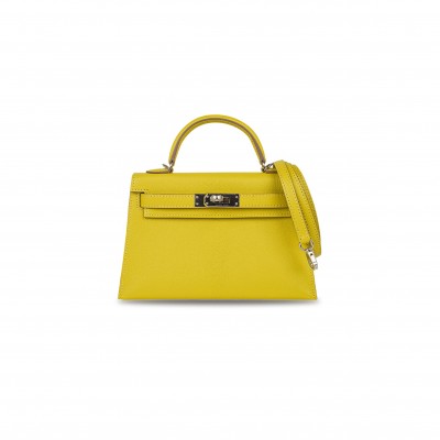 HERMÈS MASTER MINI KELLY II LIME CHEVRE LEATHER PALLADIUM HARDWARE (19*12*5.5cm) 